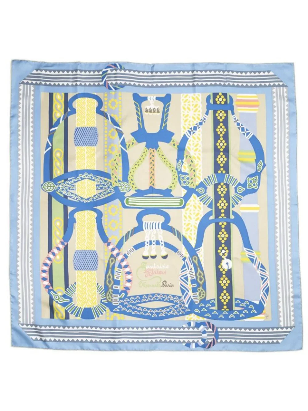 Hermes Scarf Light Blue Yellow Green Silk